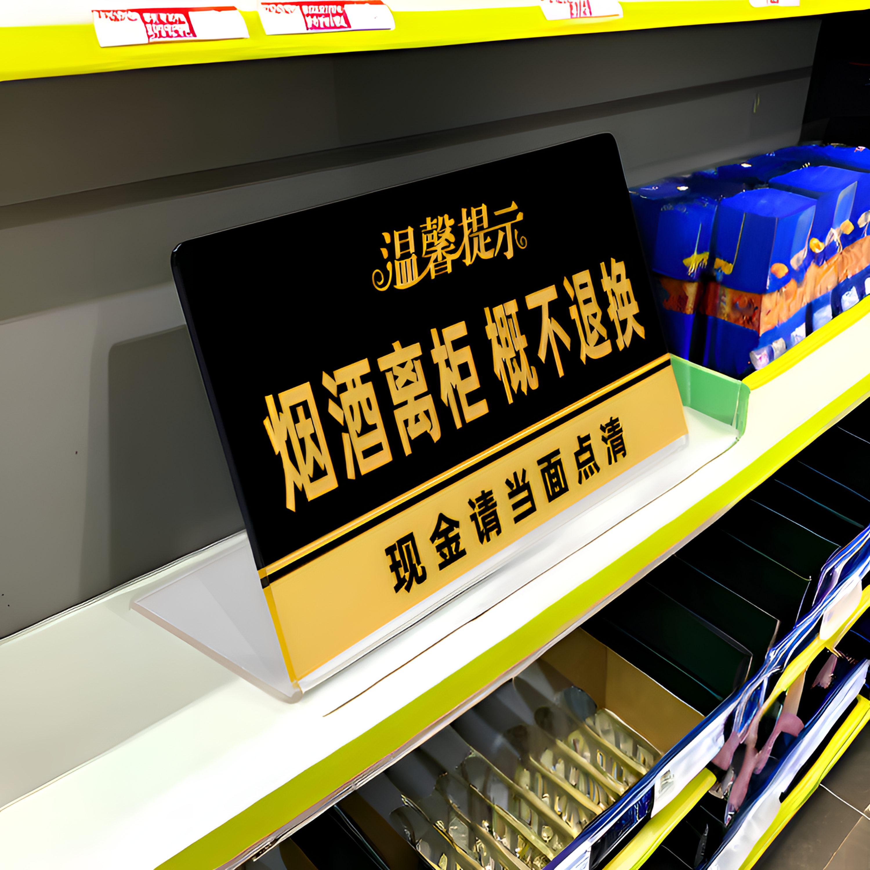 概不赊账亚克力烟酒离柜概不退换标识牌现金当面点清温馨提示标牌