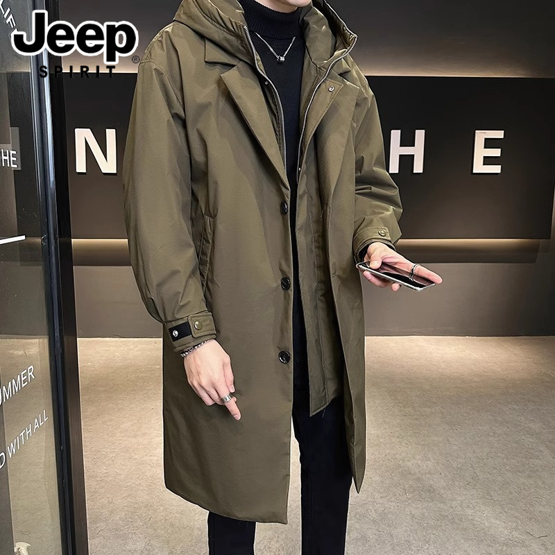 JEEPSPIRIT吉普男士中长款羽绒服冬季新款户外假两件连帽休闲外套