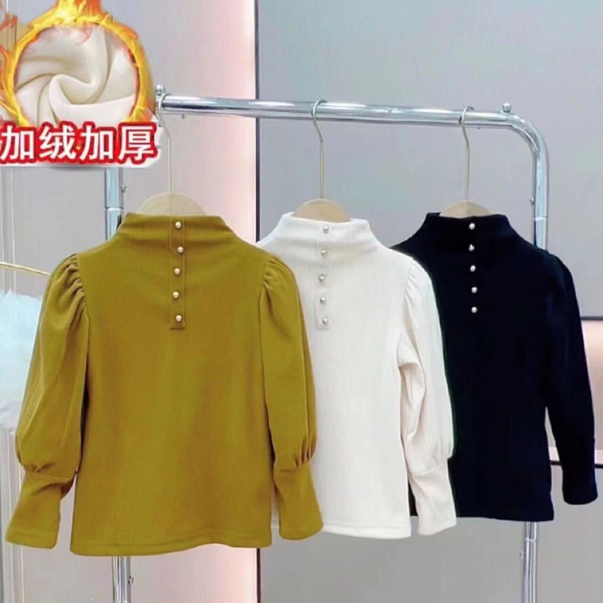 女童秋冬款加绒打底衫中小童大童洋气时髦上衣儿童加厚保暖衣