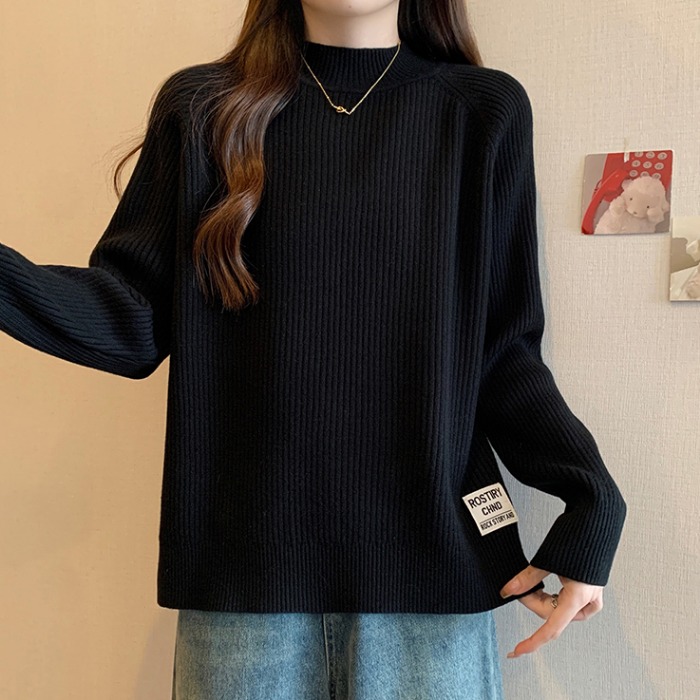 大码遮肚子半高领加厚打底毛衣女秋冬胖MM宽松显瘦百搭针织衫上衣