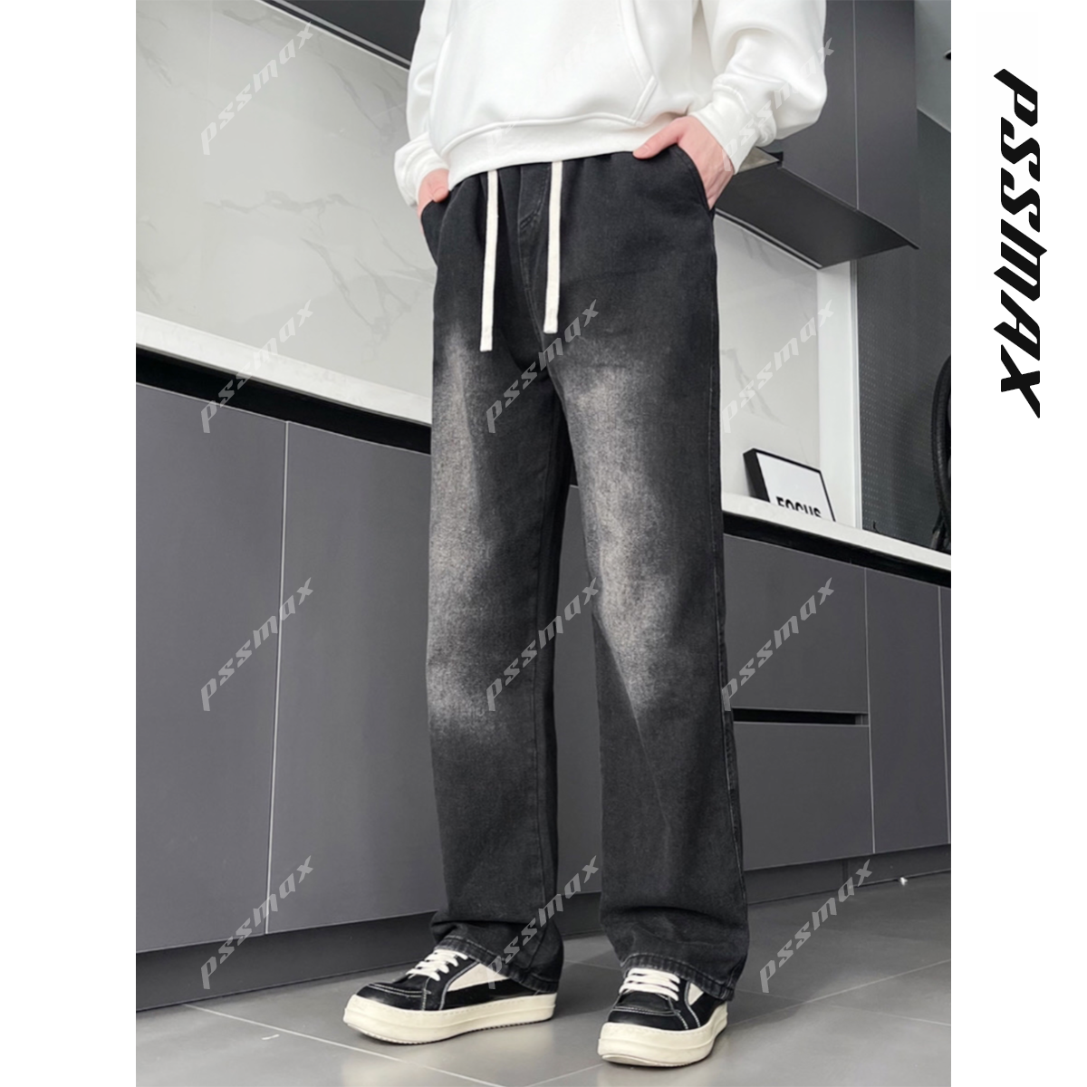 【现货】胖俗俗 PSSMAX【赛道黑牛渐变牛仔裤】秋冬新款宽松休闲裤男