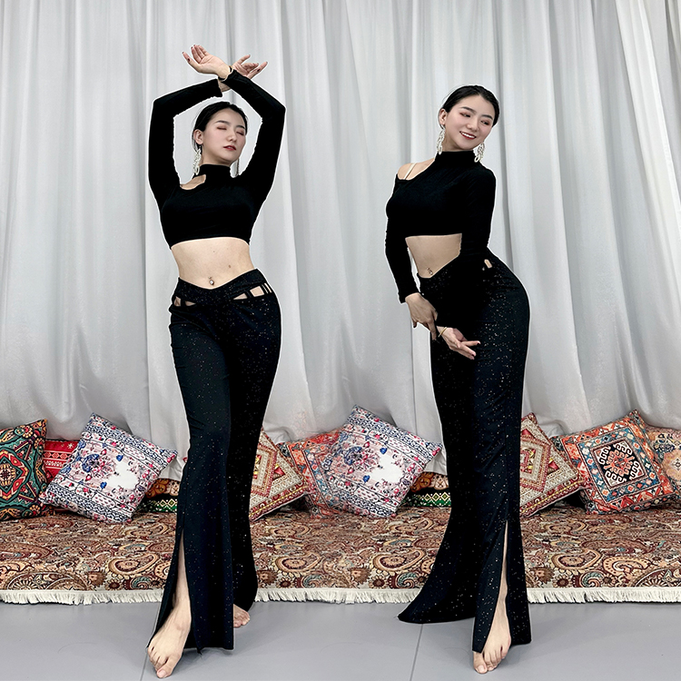 SWEGAL肚皮舞练习套装镂空高腰裤莫代尔系脖路肩肚皮舞练功服套装