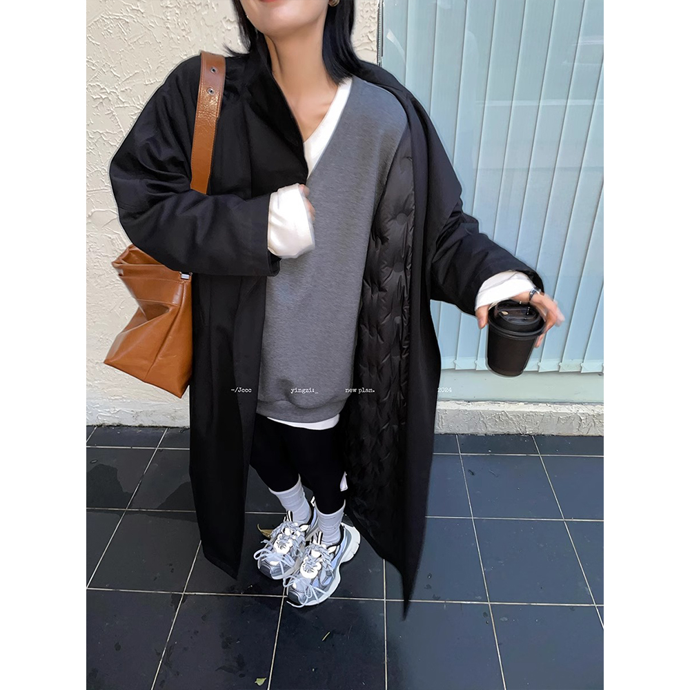 JCCC影子【皓夜】经典气质百搭黑色极简一粒扣长款风衣羽绒外套秋冬
