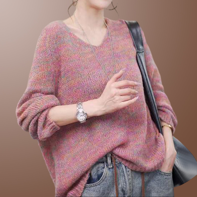 高级感V领网红毛衣女2025春秋韩版轻奢休闲宽松大版针织衫上衣女