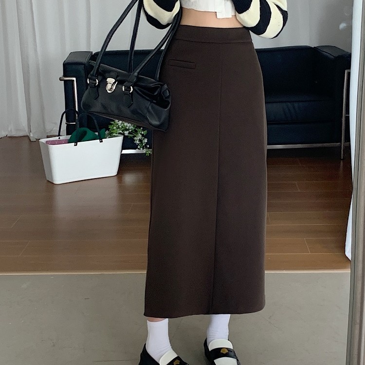 咖色毛呢a字半身裙女秋冬大码显瘦遮肉一步裙高腰气质包臀裙长裙