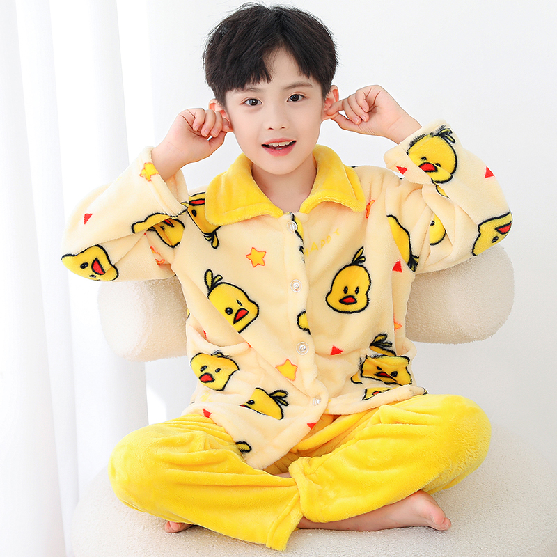 童装儿童睡衣男孩子秋冬季珊瑚绒加厚加绒中大童男童法兰绒家居服