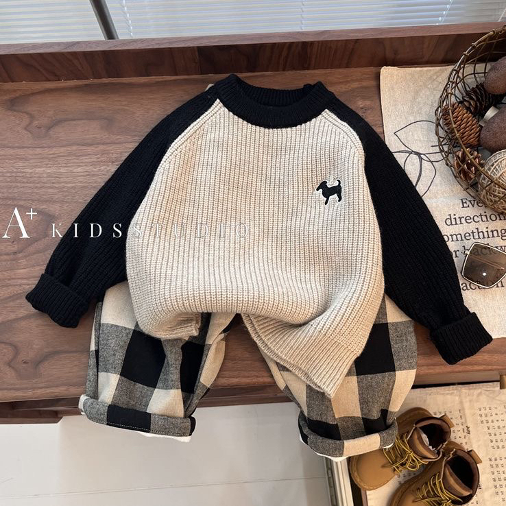 男童毛衣秋冬加厚针织毛衣2024新款男孩毛线衣儿童中性洋气上衣