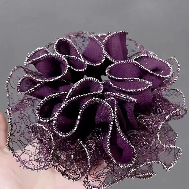 韩版布艺加粗超大号金线蕾丝发圈懒人盘发器优雅高弹力头绳扎头发