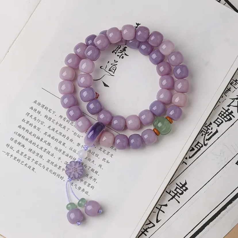 香芋紫菩提双圈手串手持菩提小雏菊吊坠小清新9x10mm（送盘玩袋）