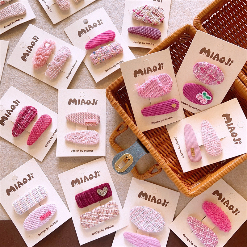 新款韩系初秋布艺粉色几何BB夹女童韩版侧边刘海夹儿童网红发夹