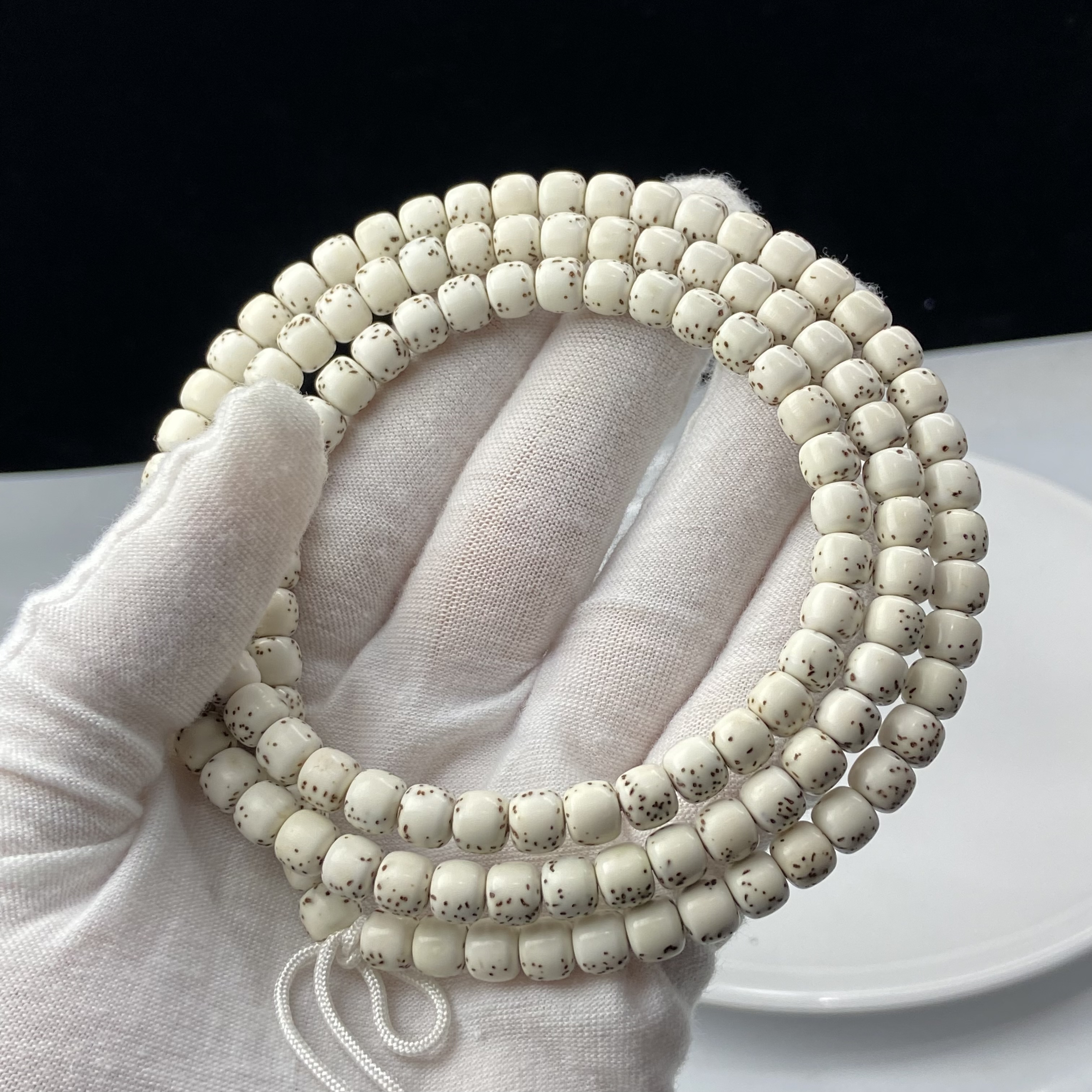 正宗星月菩提大留白108原脂原生态顺白桶珠老型桶珠均匀星点长串