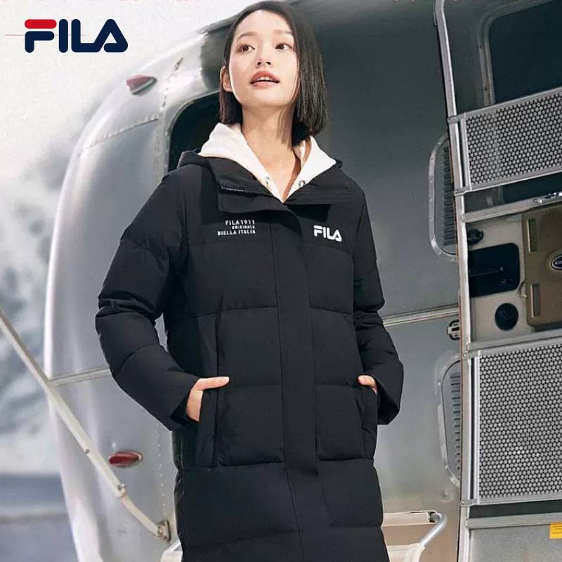 FILA/斐乐长款羽绒服冬季保暖休闲女士款连帽上衣外套F11W349910F