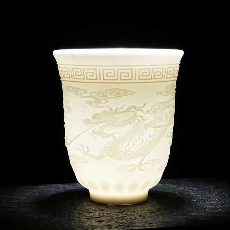【開業补貼】高档德化浮雕白瓷龙凤杯主人杯大号杯子【1单1个可多拍】