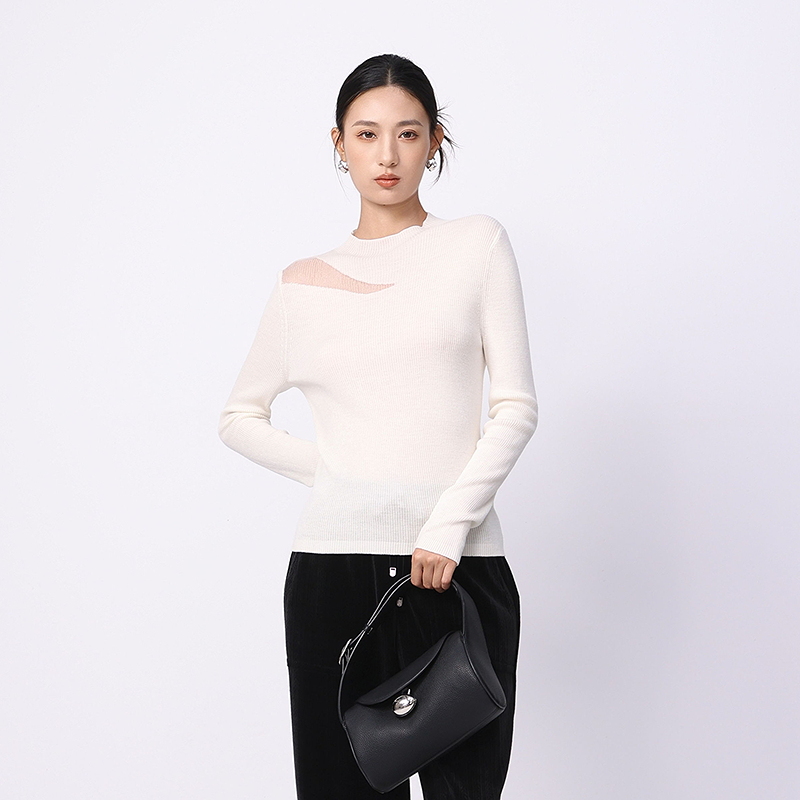 荷比俪新款冬女镂空拼接设计感打底毛衣秋冬毛衫HAE40650028