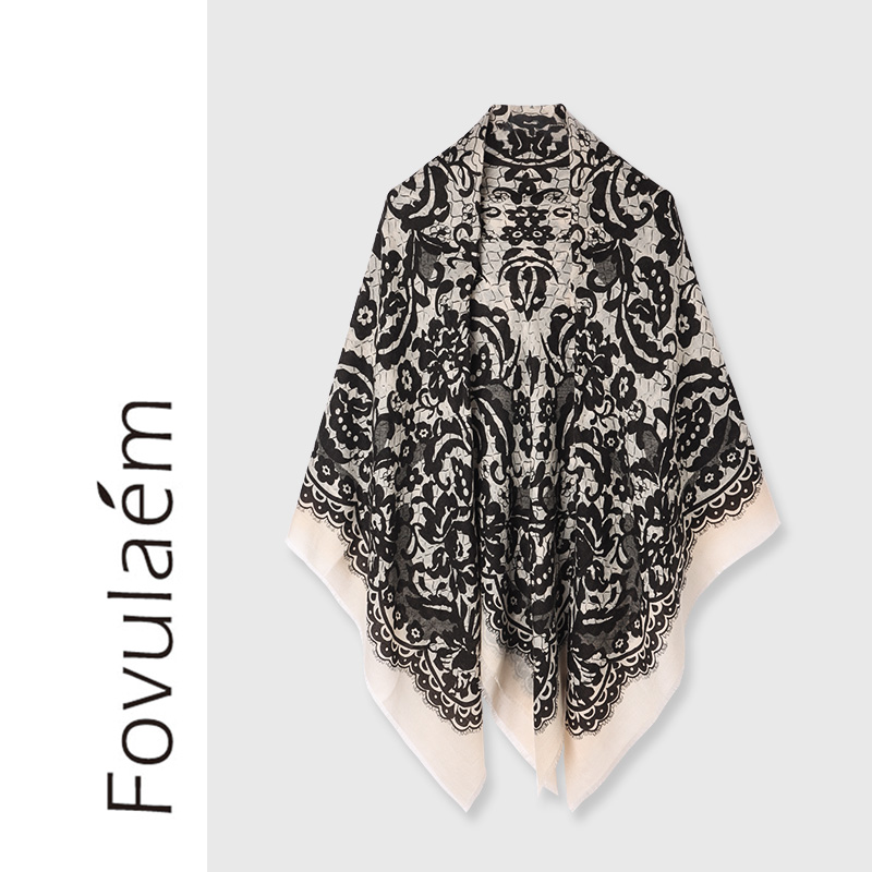 枫竺高端女装阿楠anan 100山羊绒秋冬气质披肩大方巾围巾135*️135