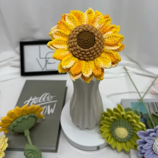 手工diy编织钩针毛线花束材料包双层向日葵节日礼物向日葵花束