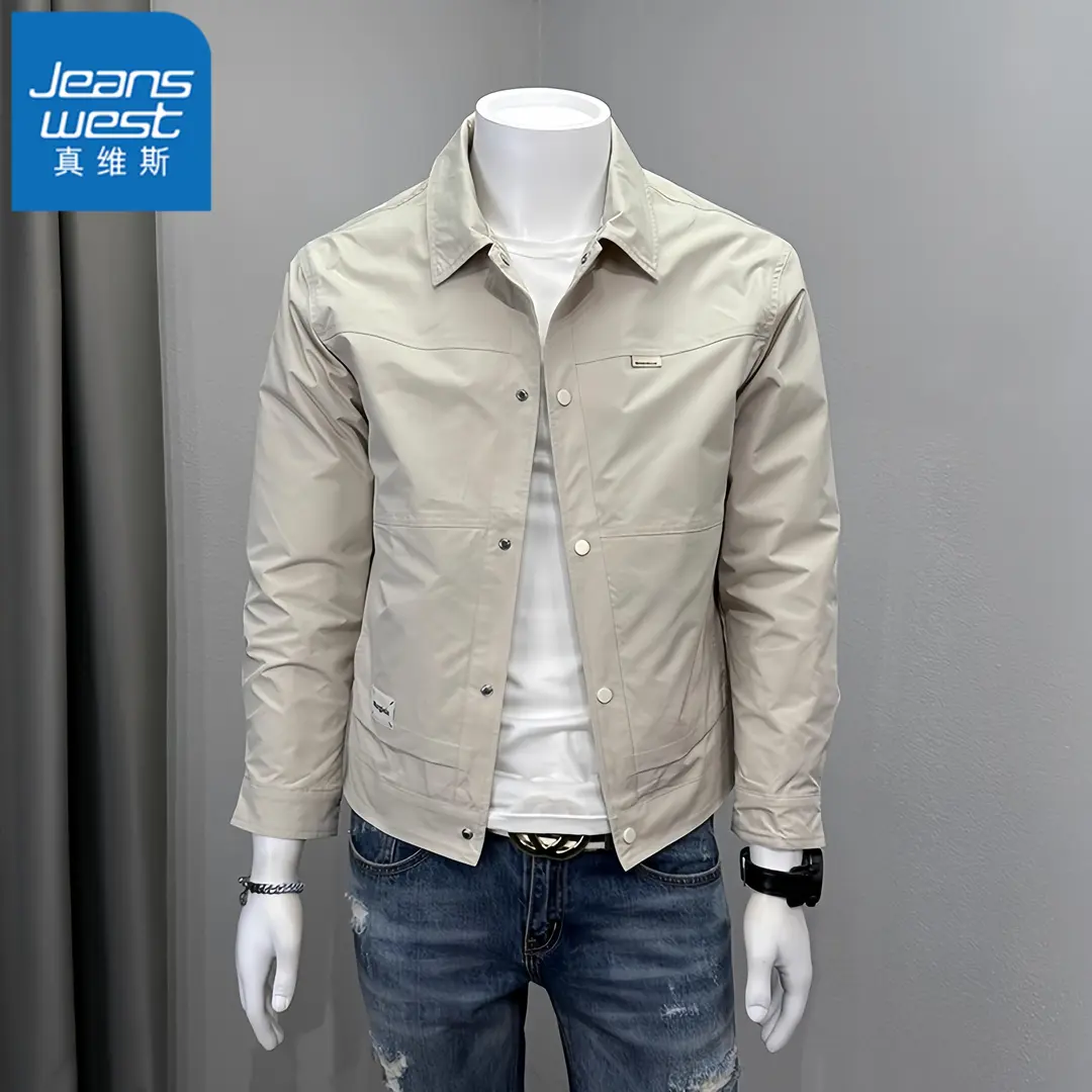 真维斯Jeanswest新款春秋季工装翻领休闲夹克男潮牌休闲百搭外套