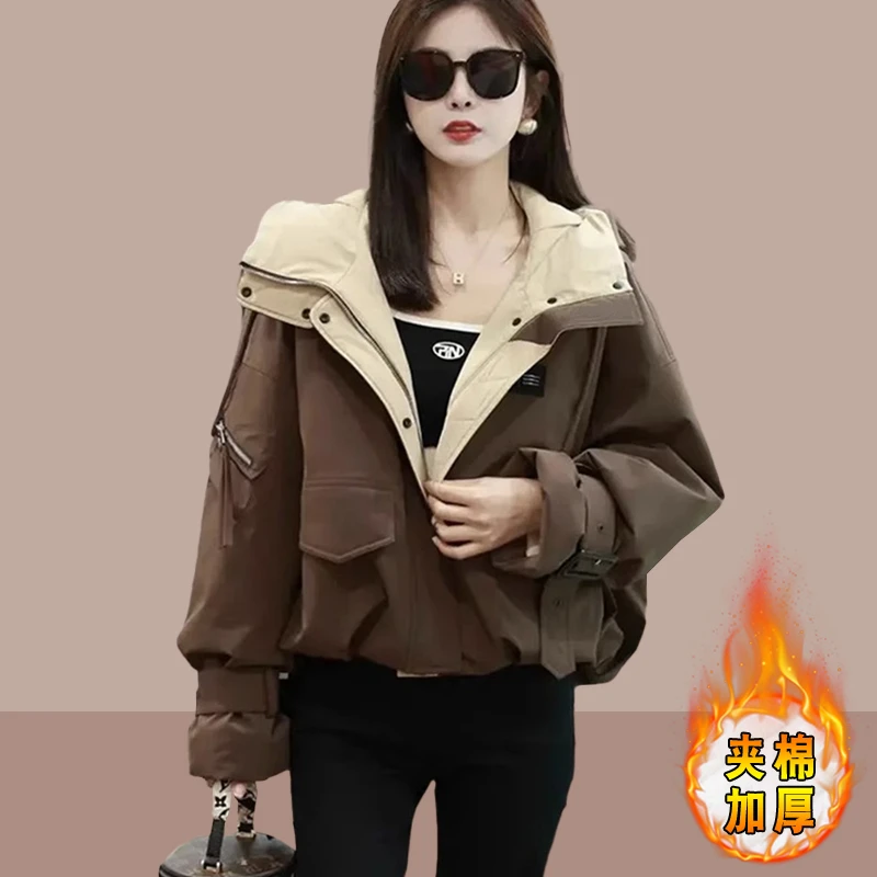 街头感时尚冬季外套女2025秋冬装夹棉短款小个子夹棉加厚短款棉服