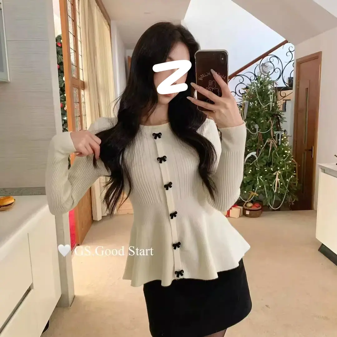 【极致温柔】秋冬新款优雅气质长袖针织衫蝴蝶结小香风打底衫毛衣
