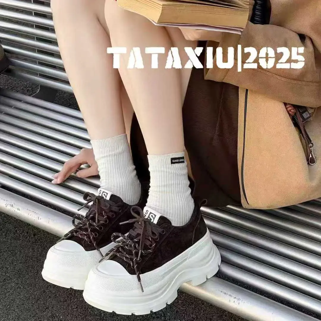 巴宝秀欧货磨砂真皮系带厚底松糕小个子超高跟休闲鞋板鞋DY37