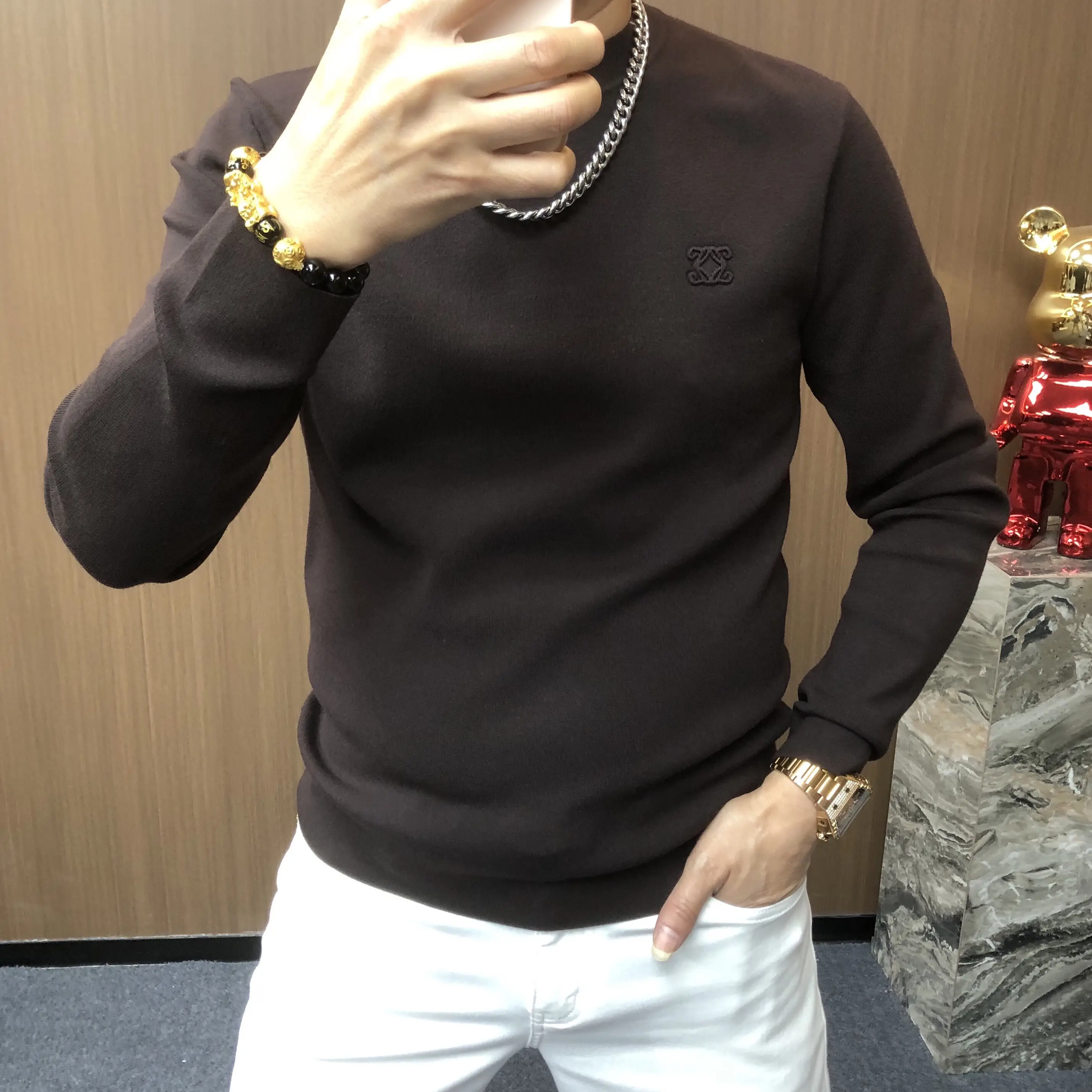 （秋冬轻奢）男士高端时尚休闲商务百搭圆领针织长袖打底毛衣37066