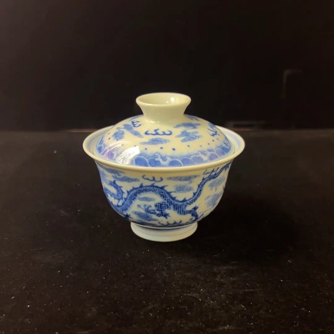 【秋山草堂】手工手绘青花九龙盖碗陶瓷茶具适合喝茶