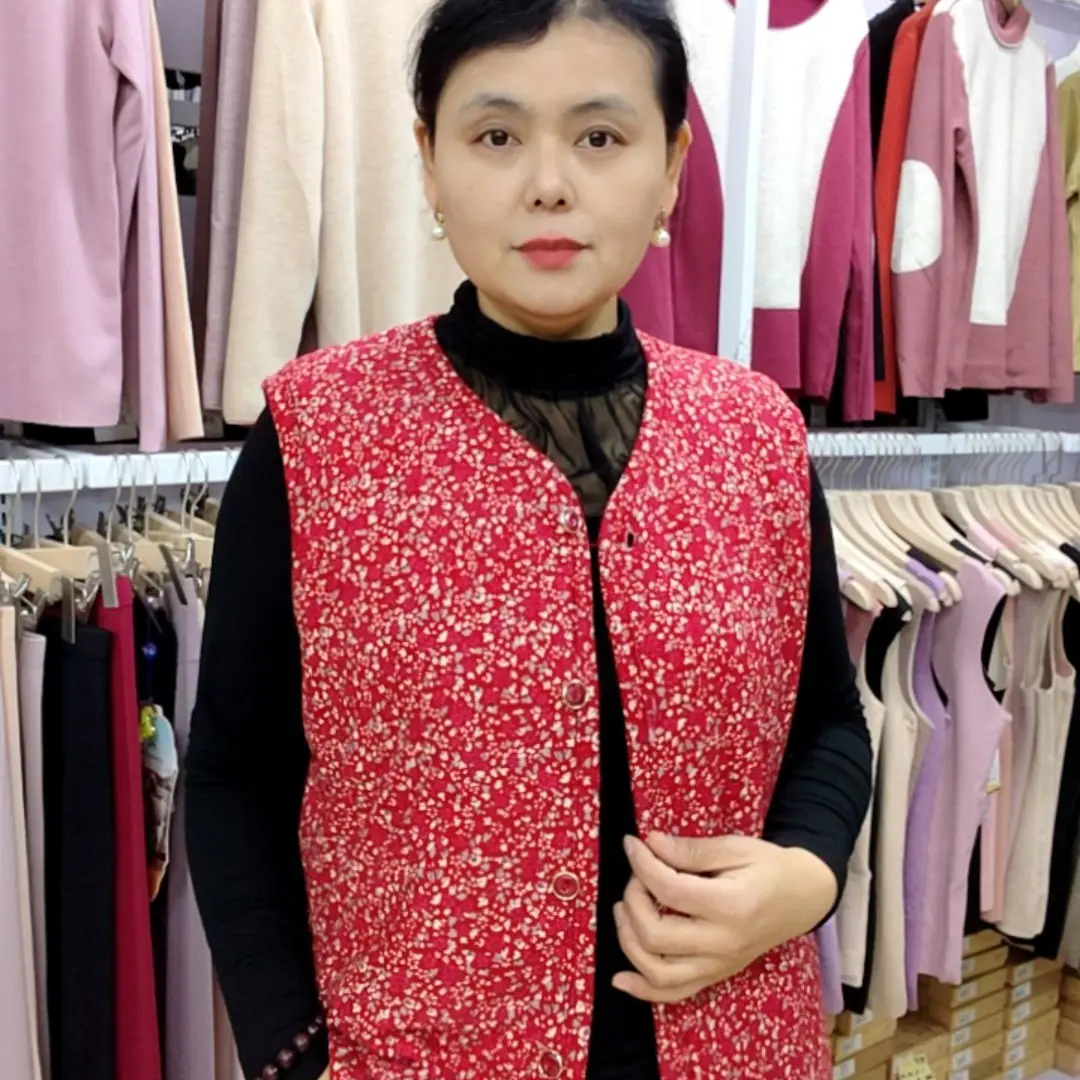 女式羊毛马甲中老年妈妈装前开扣马甲