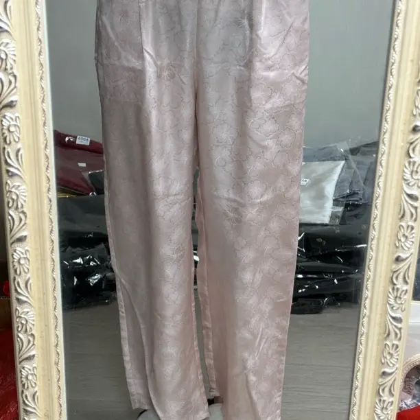 桑蚕丝花萝杭萝新中式国风松紧腰显瘦直筒休闲长裤女款