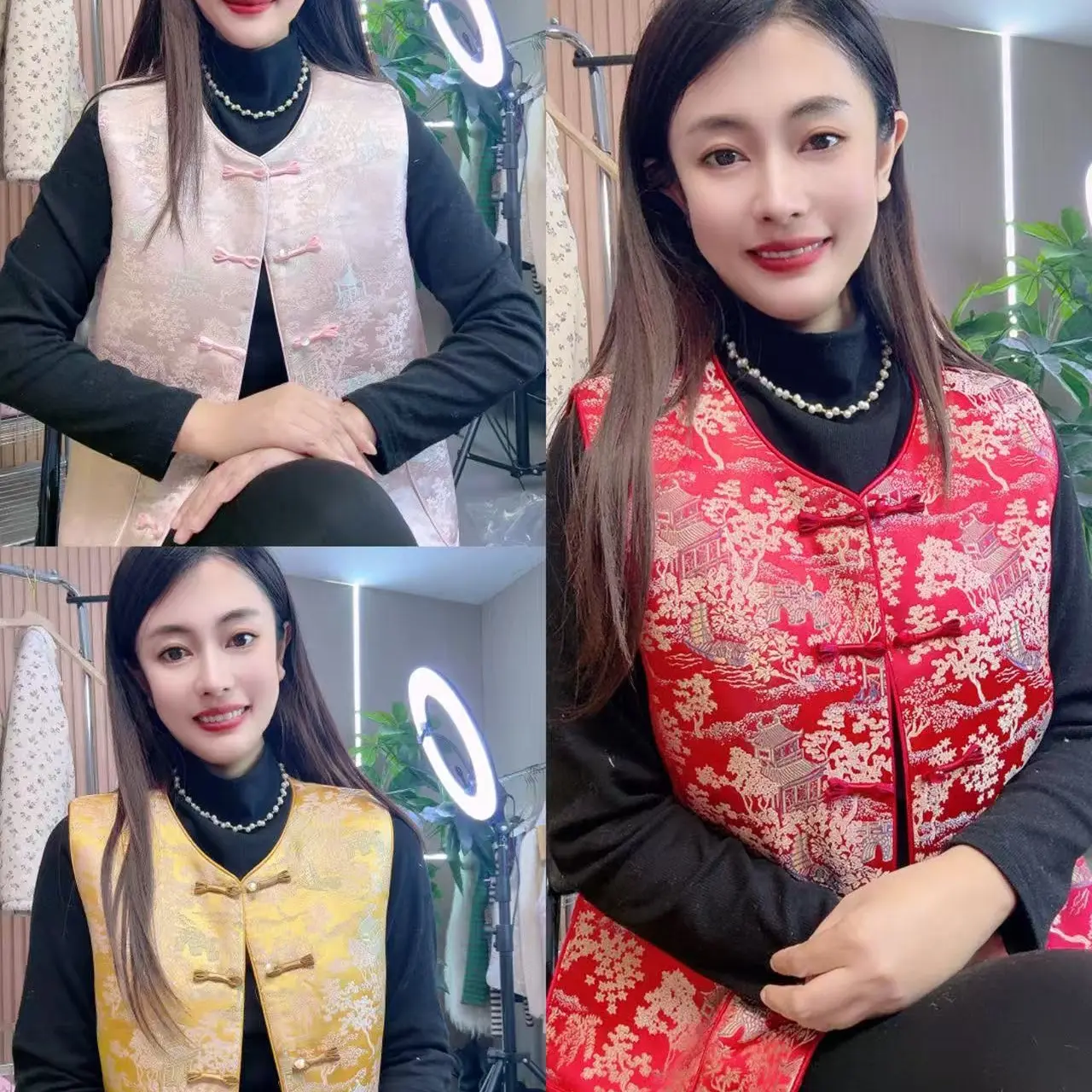 口袋款新中式刺绣山水阁楼国风显瘦气质百搭马甲网红复古中国风