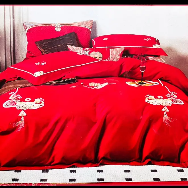 冬季四季通用春季新中式床品套件棉被套被罩贡缎棉质床单婚庆家用