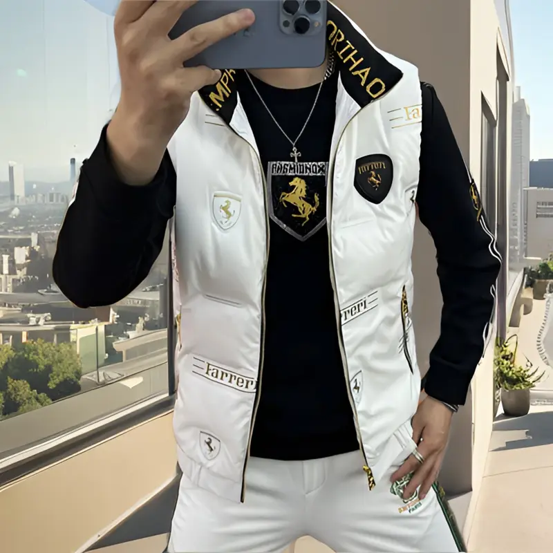 轻奢潮牌2025新款秋冬季男士潮流时尚亮面休闲棉马甲百搭网红外套