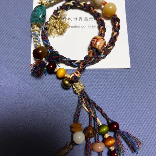 非金属木质手链 新中式藏式手工编绳双圈民族风铃铛手绳饰品
