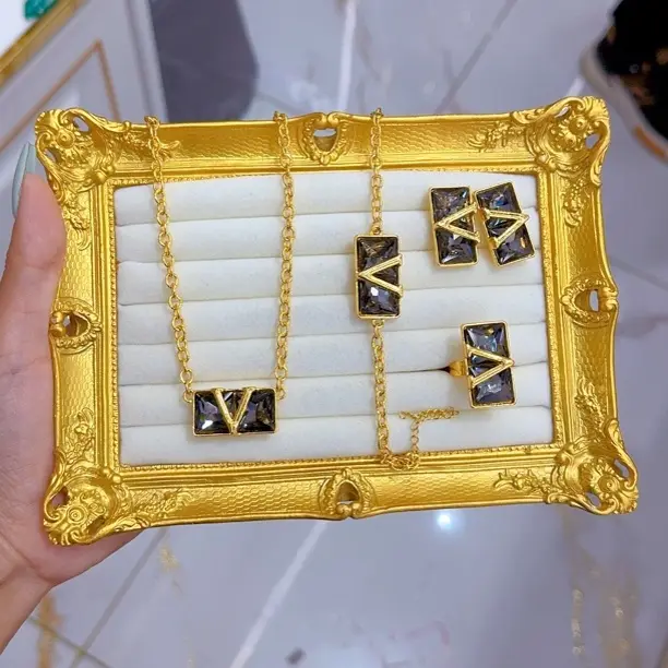 钛钢项链 钛钢 铜合金锆石 新款时尚首饰套装145