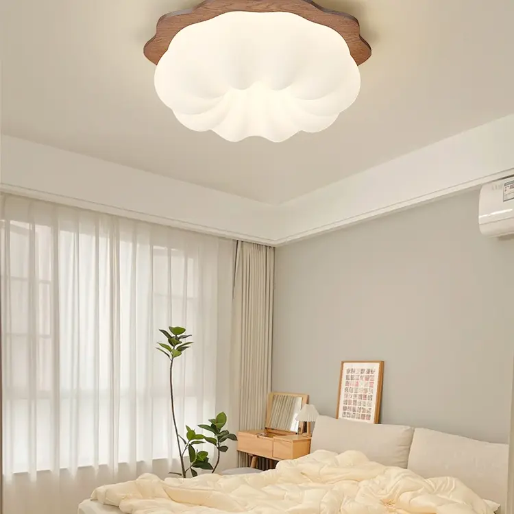 中古风卧室吸顶灯胡桃木纹南瓜造型侘寂风全光谱护眼房灯具
