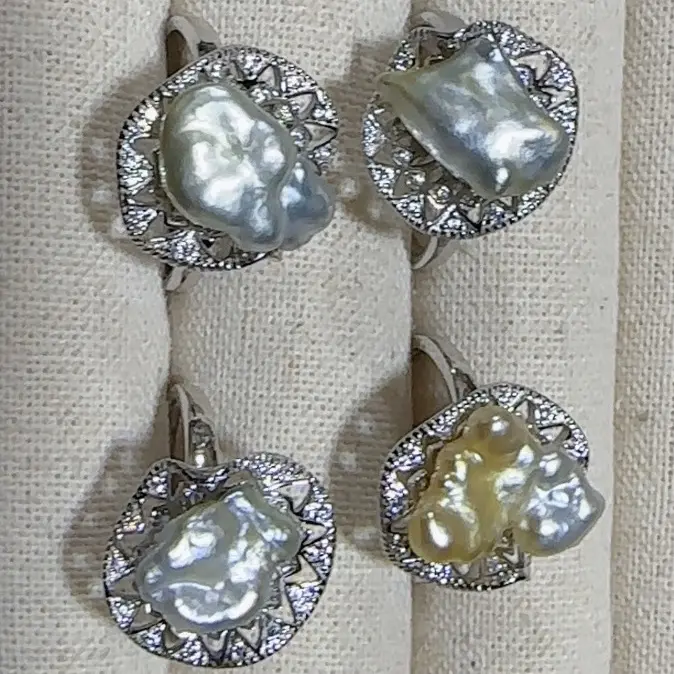 925银澳白keshi 鎏金珍珠简约百搭树枝拖开口戒指多样性发货