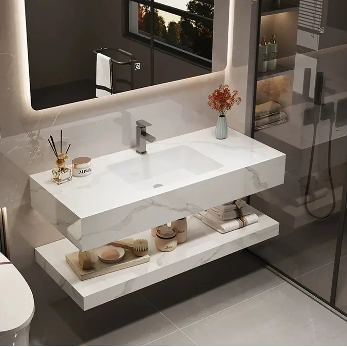 简约岩板一体盆卫生间浴室柜组合洗漱台洗手池