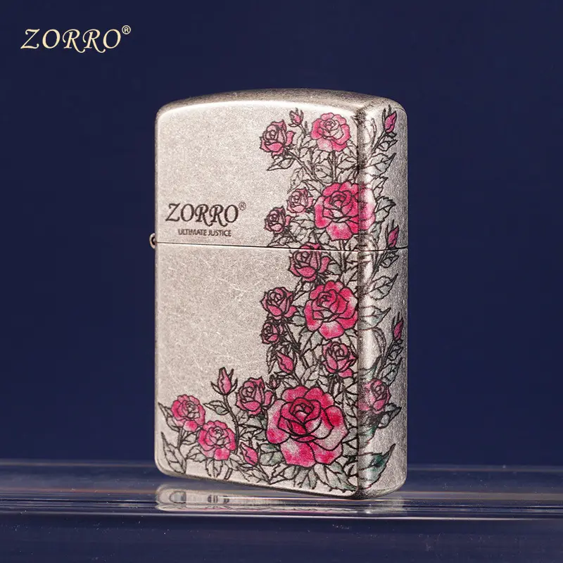 ZORRO佐罗打火机防风古银砂轮热恋玫瑰原装打火机打火机高颜值