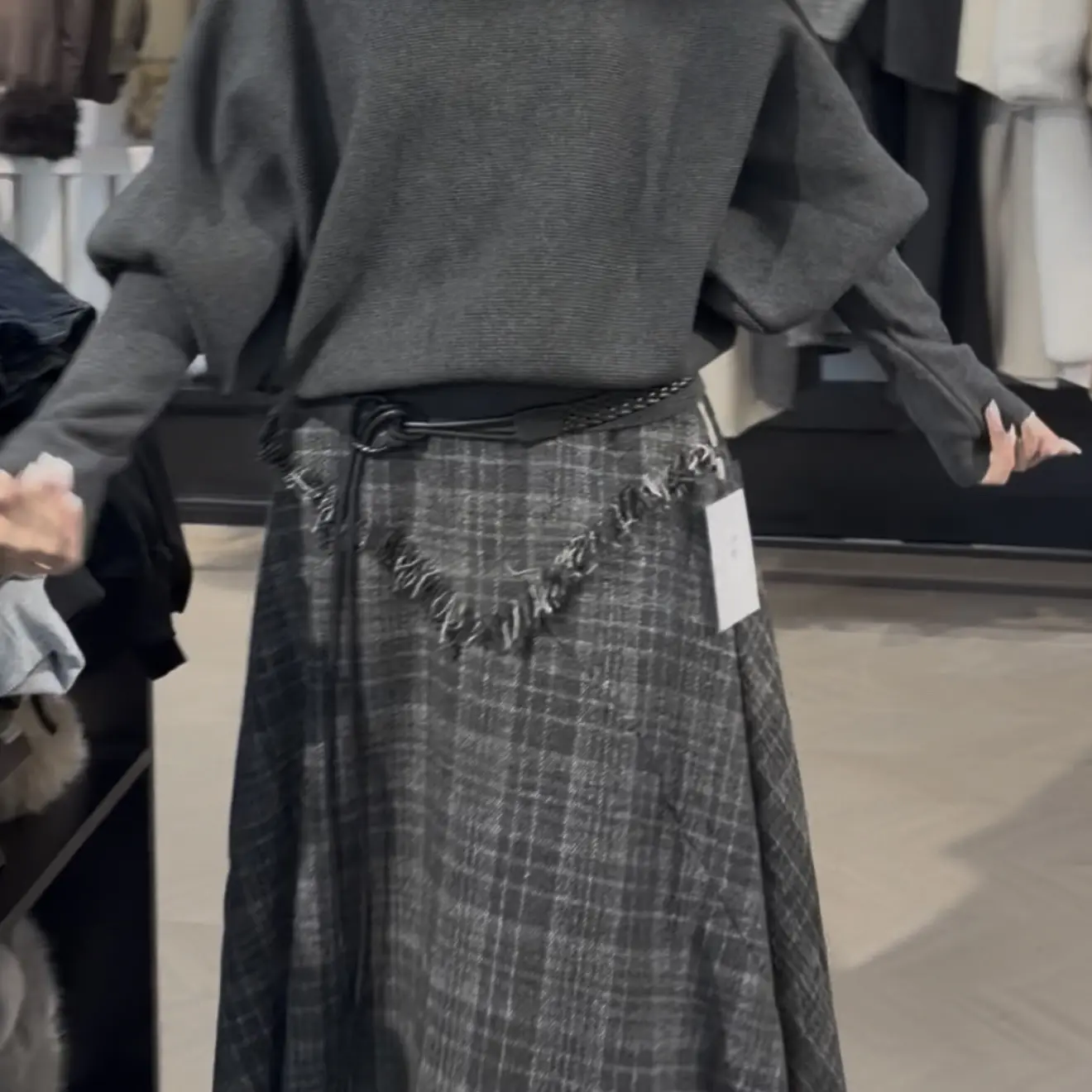 韩系气质复古格纹针织衫高腰半身裙两件套女秋季显瘦小个子新款