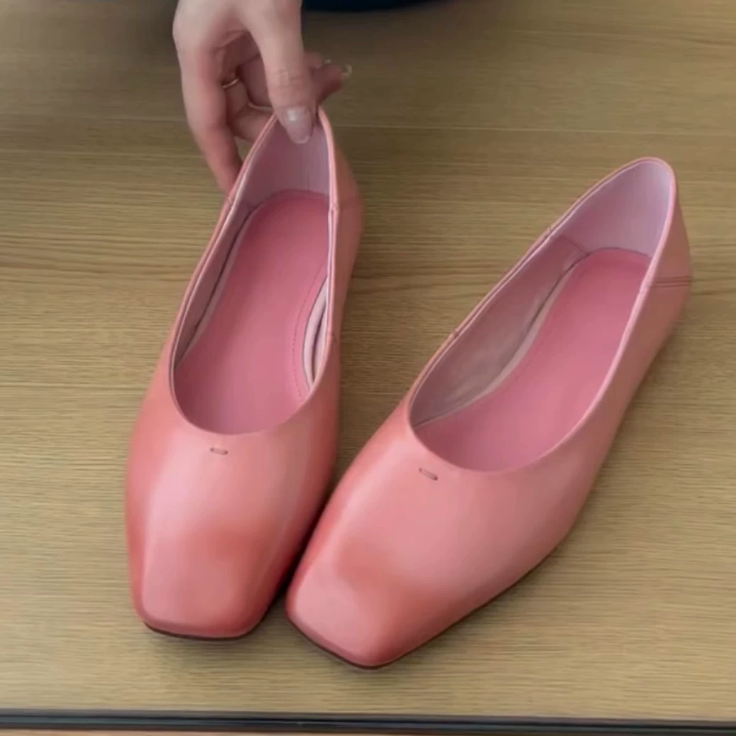 真皮奶奶鞋女平底2025新款方头舒适鞋软皮豆豆鞋轻奢鞋子仙女风