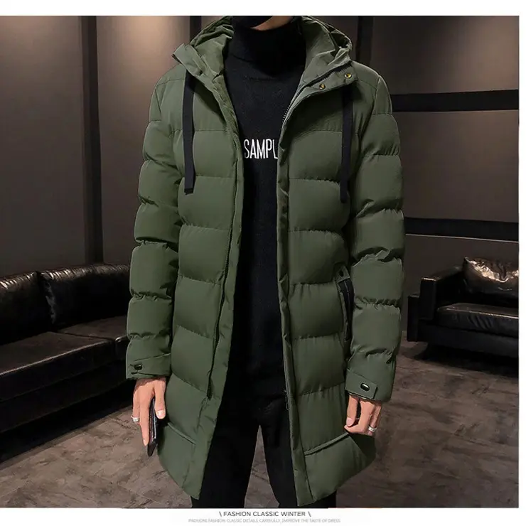 冬季新款男士连帽中长款棉衣加厚保暖防风抗寒棉袄外套冬装男