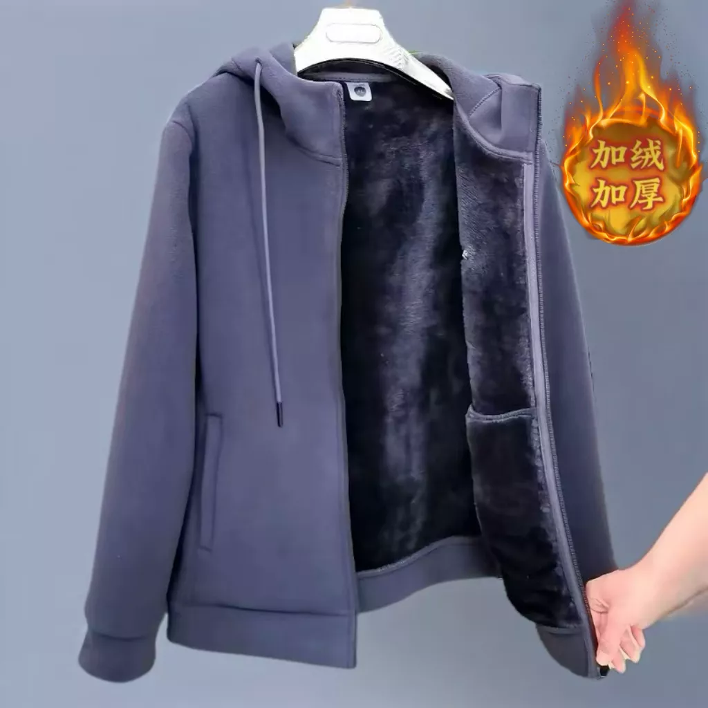 男士新款加绒加厚秋冬连帽摇粒绒保暖抓绒外套(升级加厚)