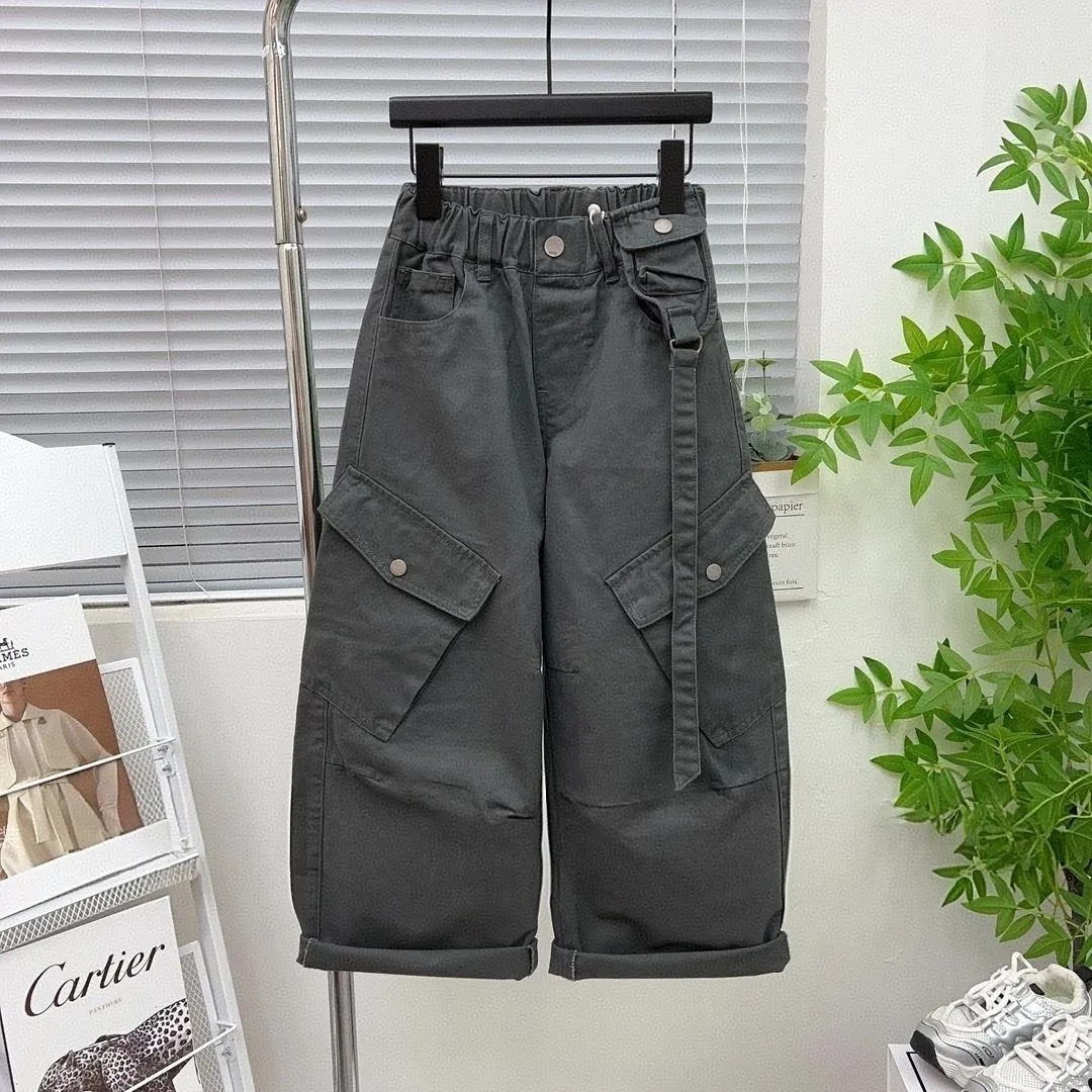 秋季新款男童女童长裤中大童宽松纯棉工装裤