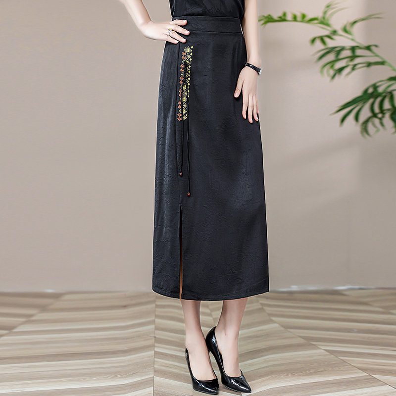 【粉丝专享】龙808夏季新中式女装半身裙提花开叉高腰显瘦半身裙808