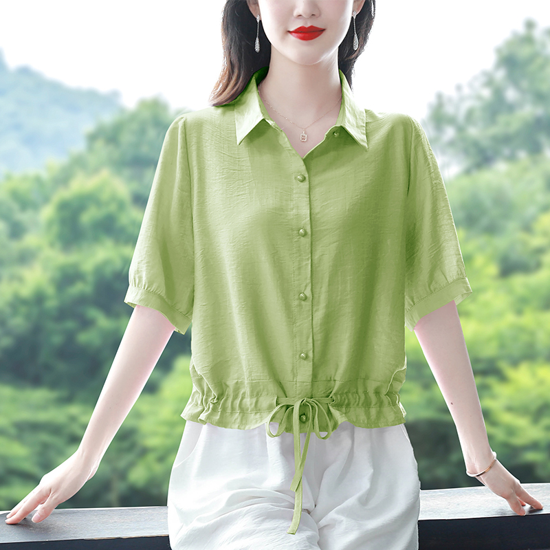 棉麻衬衫女士装夏季2025年新款洋气遮肚子上衣时尚气质短袖雪纺衫