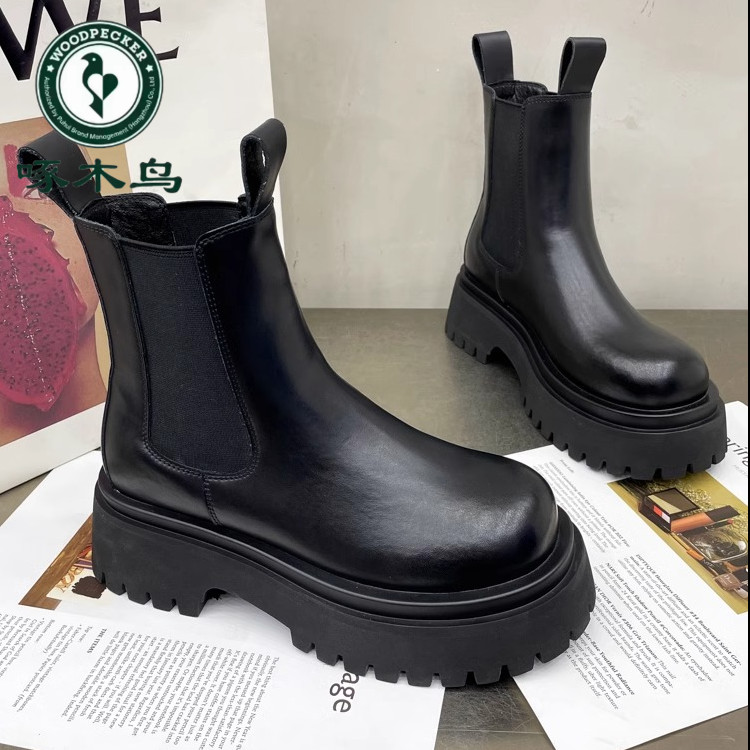 啄木鸟短靴烟筒靴女士百搭新款英伦风切尔西靴子春季靴子女短靴