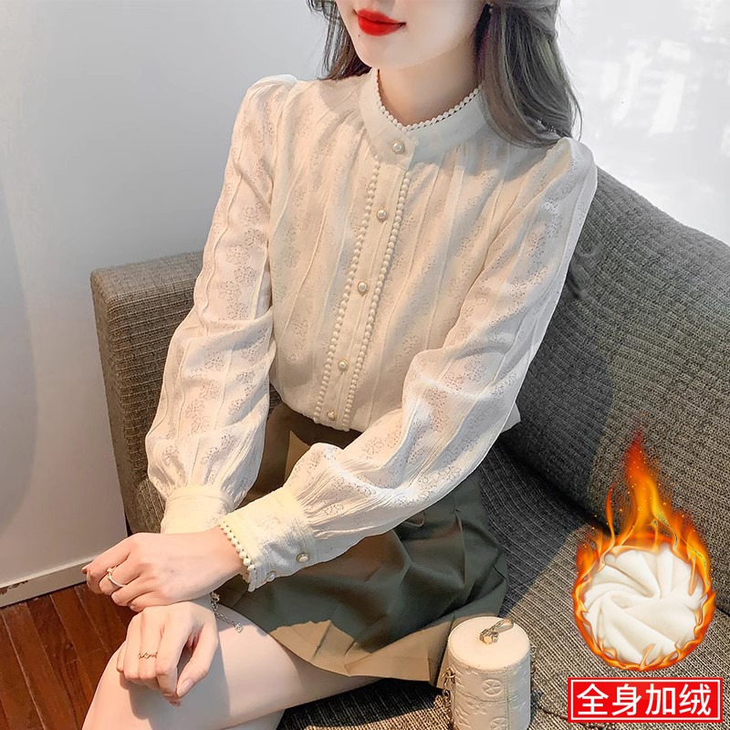 加绒加厚蕾丝打底衫春秋新款洋气内搭小衫长袖上衣2025气质半高领