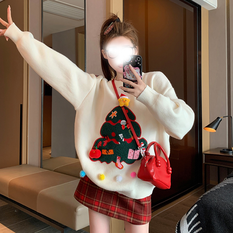 2025新款秋季高级感小众奶FUFU慵懒重工内搭针织衫圆领圣诞毛衣女