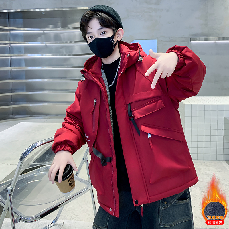 男童加绒加厚派克服外套秋冬款2024新款儿童装冬季中大童男孩冬装