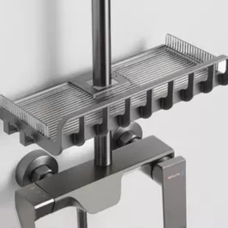 浴室置物架卫生间花洒杆沐浴露收纳架子洗澡间家用免打孔托盘支架