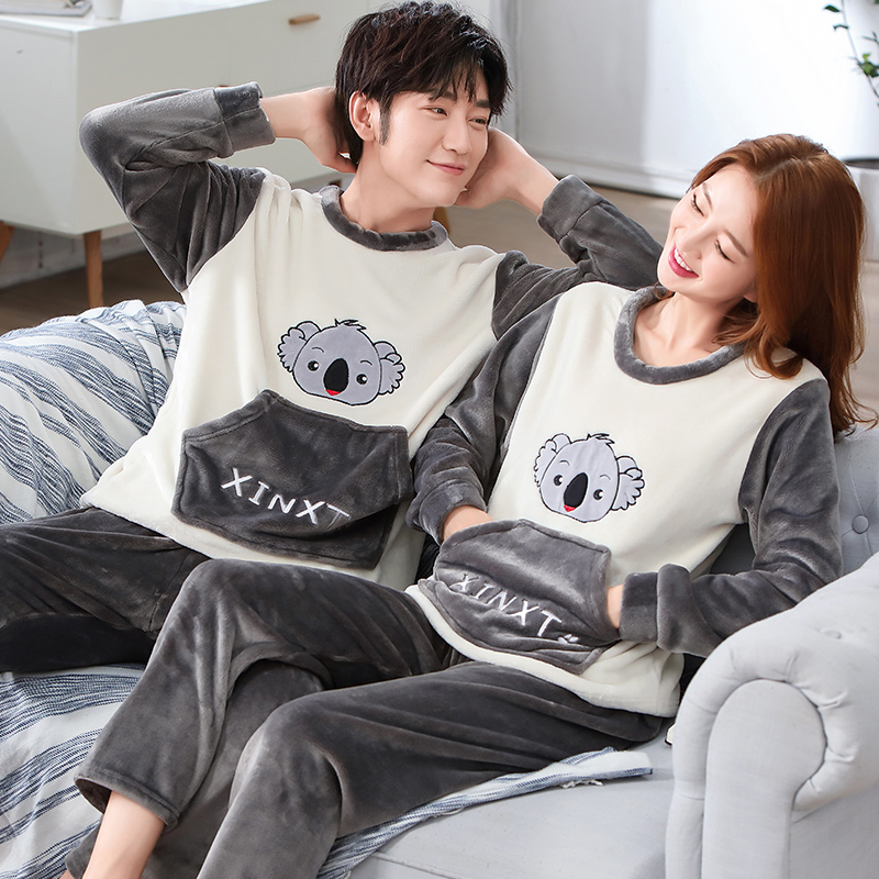 两套价秋冬款情侣睡衣珊瑚绒女加厚卡通冬季法兰绒男士家居服套装